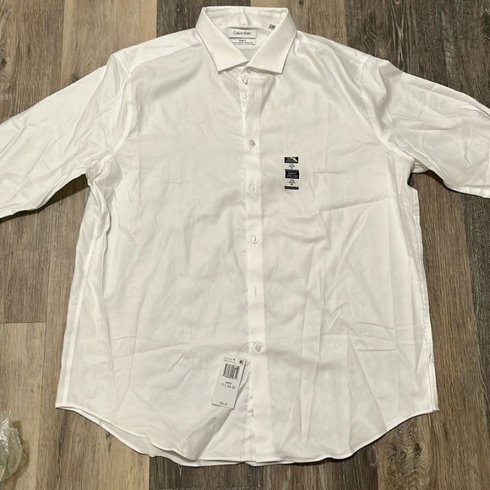 Nwt Calvin Klein Steel+ White Dress Shirt: XL 17.5 34/35 **Flawed
